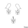 Silver 925 Set of Pendant & Hook Earrings Cat 11mm