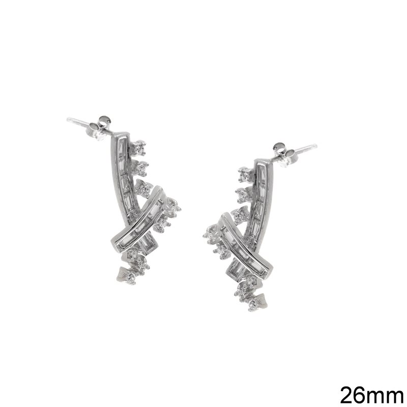 Silver 925 Stud Earrings with Zircon and Baguettes 26mm