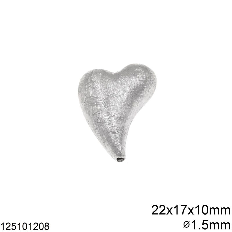 Silver 925 Bead Heart 22x17x10mm with Hole 1.5mm