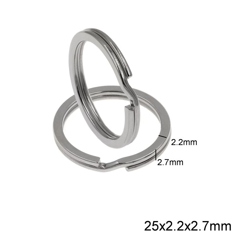 Iron Split Ring Flat Wire 25x2.2x2.7mm, Nickel color 