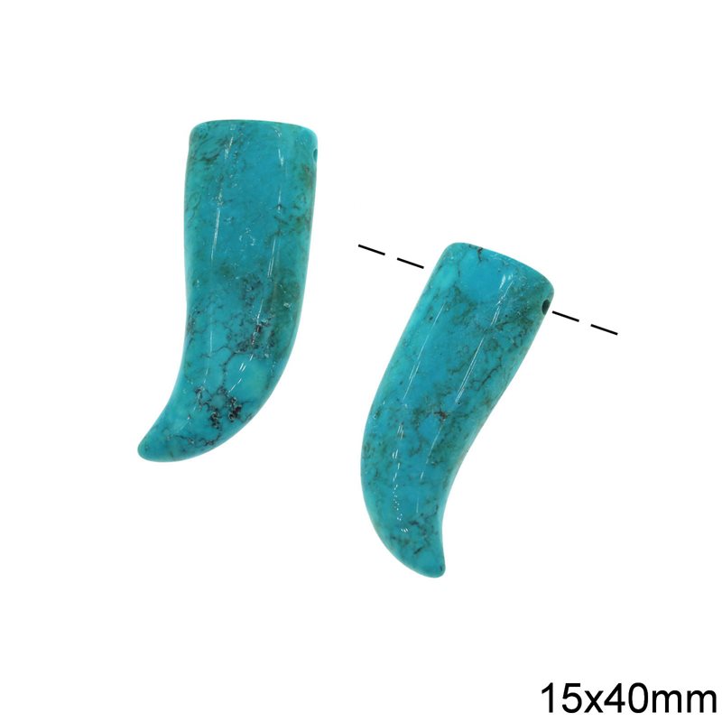 Howlite Pendant Tooth 15x40mm. Turquoise