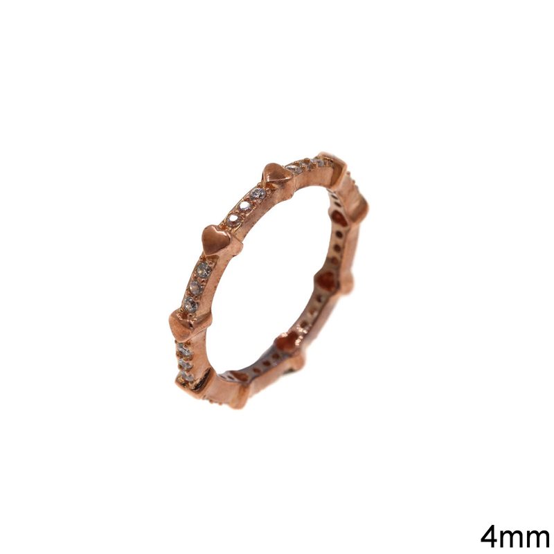 Δαχτυλίδι Ασημένιο 925 με Καρδιές και Ζιργκόν 4mm