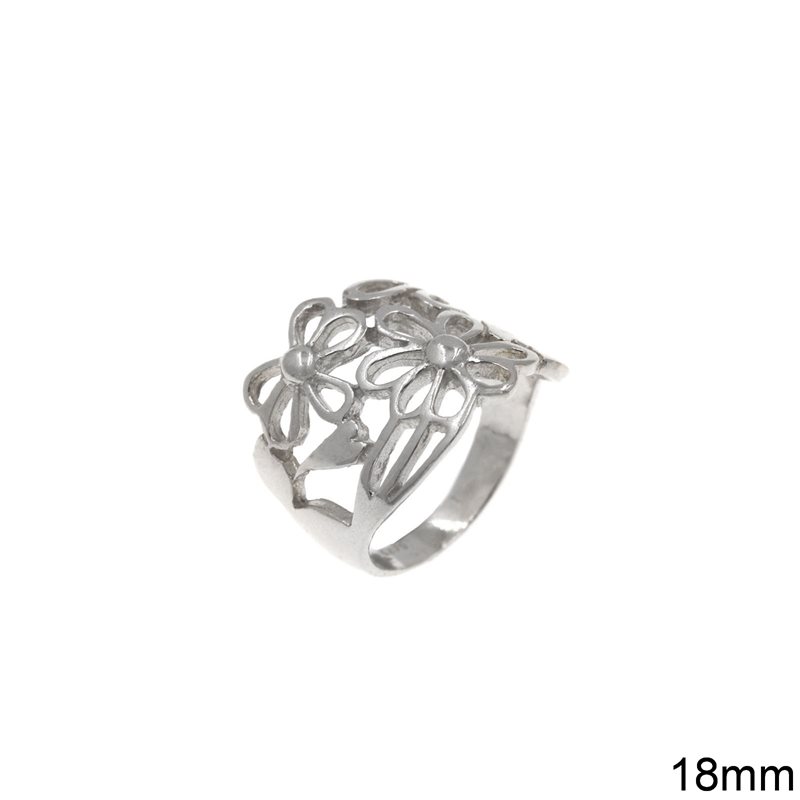 Silver 925 Ring with Flowers 18mm