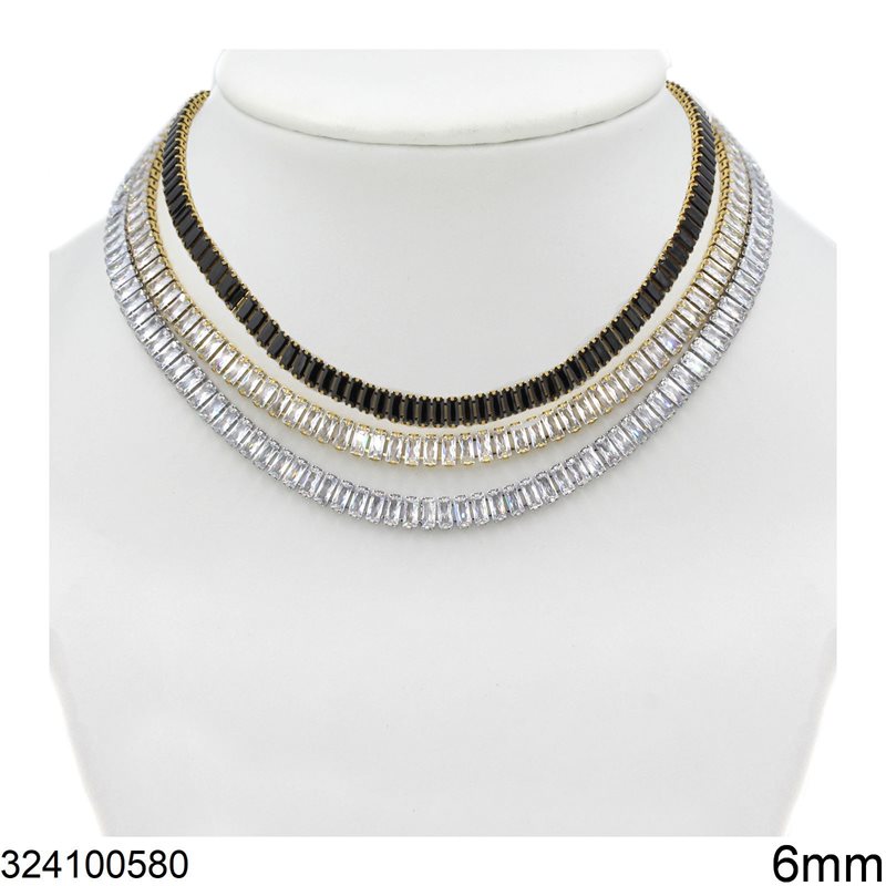 Stainless Steel Riviera Choker Necklace with Baguette 6mm