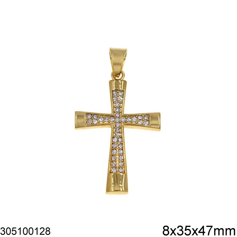 Stainless Steel Pendant Cross with Stones 8x35x47mm