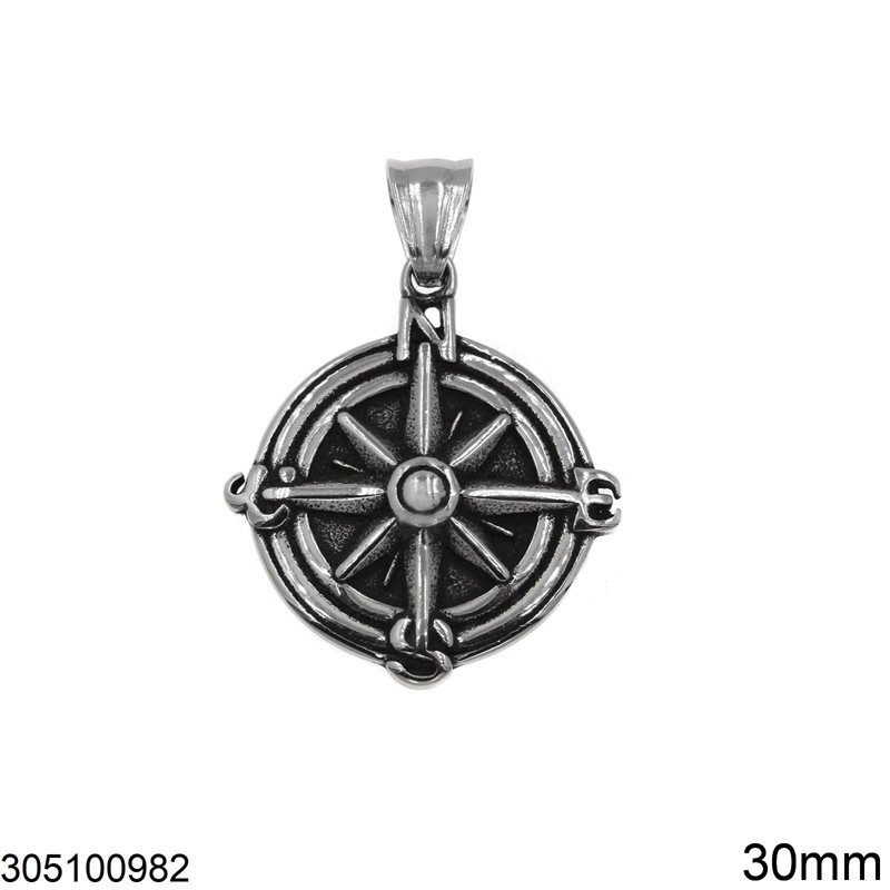 Stainless Steel Round Pendant North Star 30mm