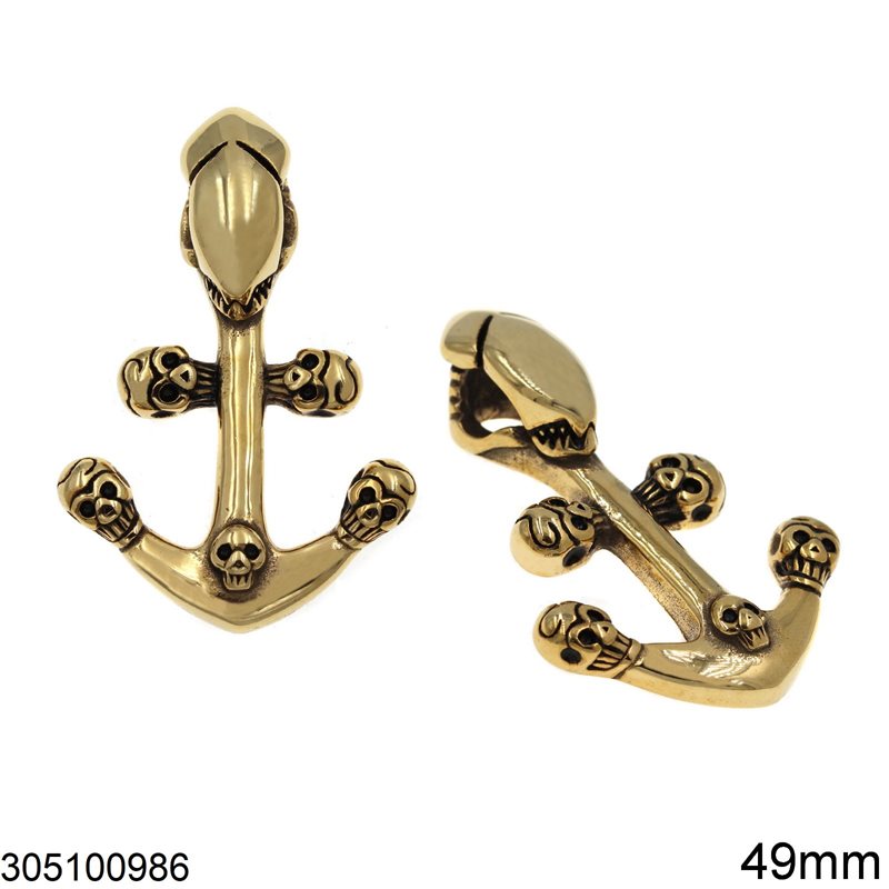 Stainless Steel Pendant Anchor with Skulls 49mm