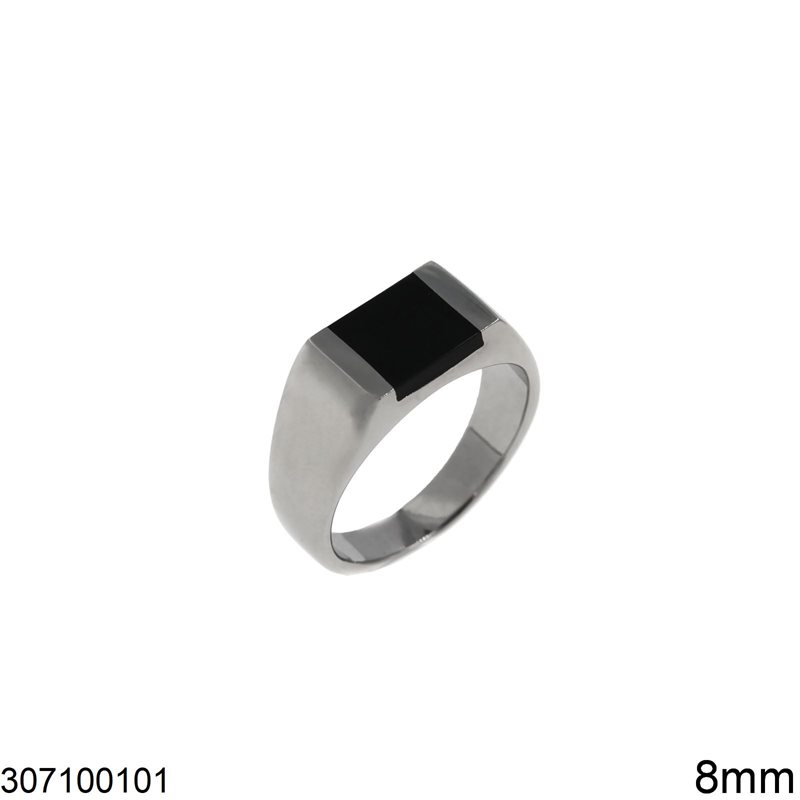 Δαχτυλίδι Ατσάλινο Ανδρικό Πλάκα Μαύρη 8mm