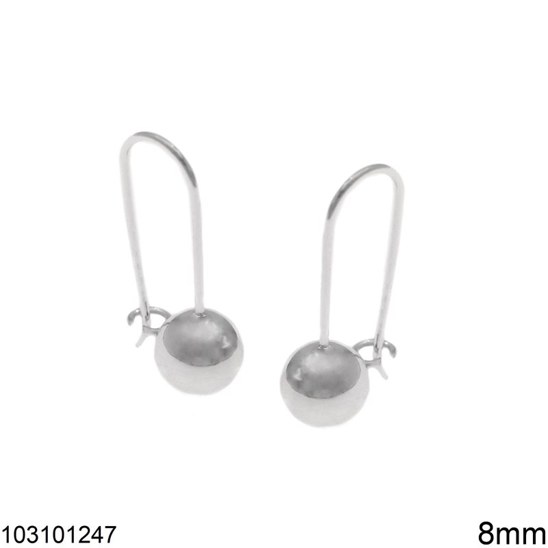 Silver 925 Hook Earrings with Ball 8mm