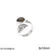 Silver 925 Ring with Leaf and Pearshape Semi Precious Stone 8x10mm