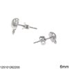 Silver 925 Stud Earrings Half Ball with Ring 6mm