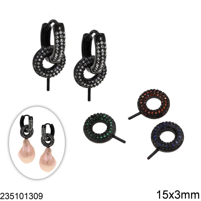 Brass Hoop Earrings 15x3mm & Hoop with Pin 11mm with Rhinestones