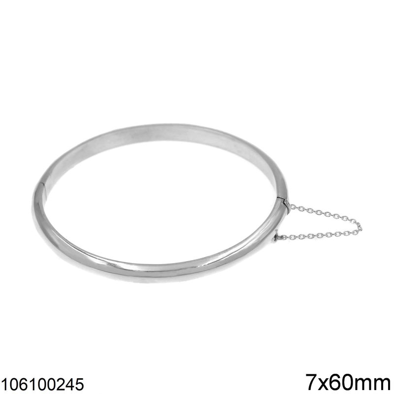 Silver 925 Bracelet Cuff Bold Round with Chain 7x60mm