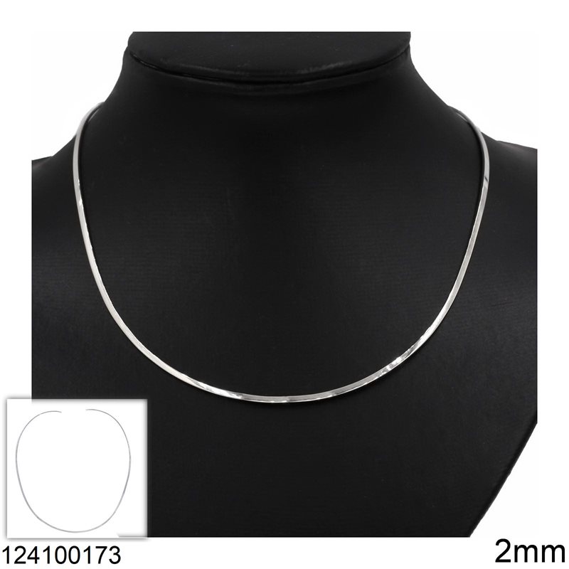 Silver 925 Flat Collar Necklace Open 2mm 