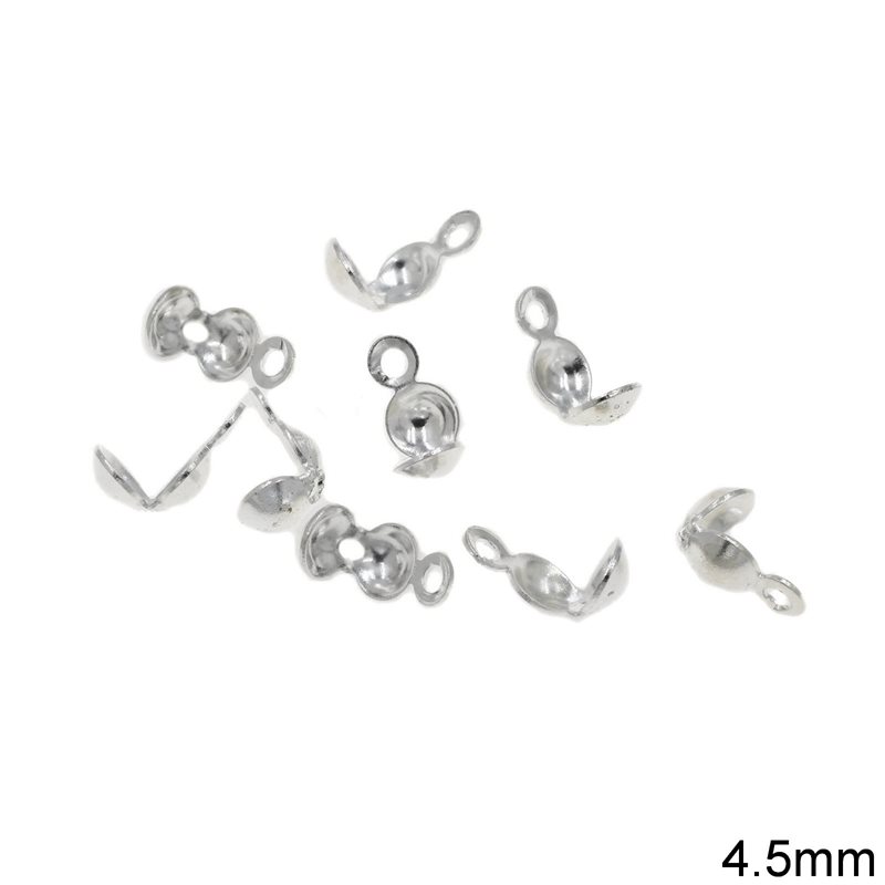 Brass Clamshell End Tip 4.5mm, Silver plated NF