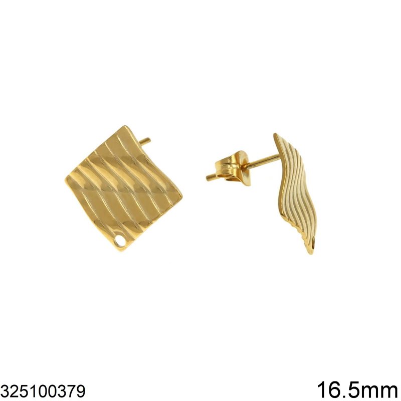 Stainless Steel Rhombus Wavy Earring Stud 16.5mm with Hole