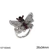 Δαχτυλίδι Ασημένιο 925 Πεταλούδα με Ζιργκόν 25x34mm