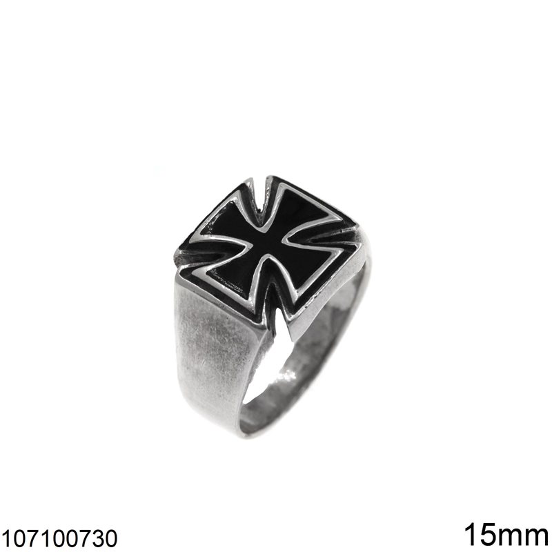 Δαχτυλίδι Ασημένιο 925 Σταυρός 15mm, Μαύρο