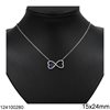 Silver 925 Necklace Infinity Symbol with Zircon 15x24mm and Evil Eye