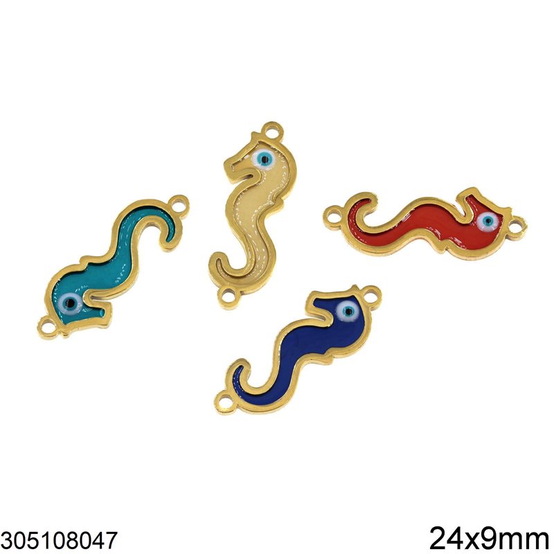 Stainless Steel Spacer Sea Horse with Enamel 24x9mm