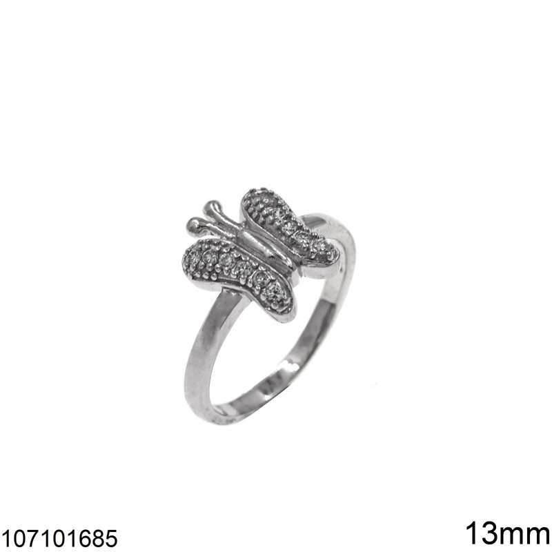 Δαχτυλίδι Ασημένιο 925 Πεταλούδα με Ζιργκόν 13mm