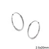Silver 925 Diamond Cut Hoop Earrings 2x20mm
