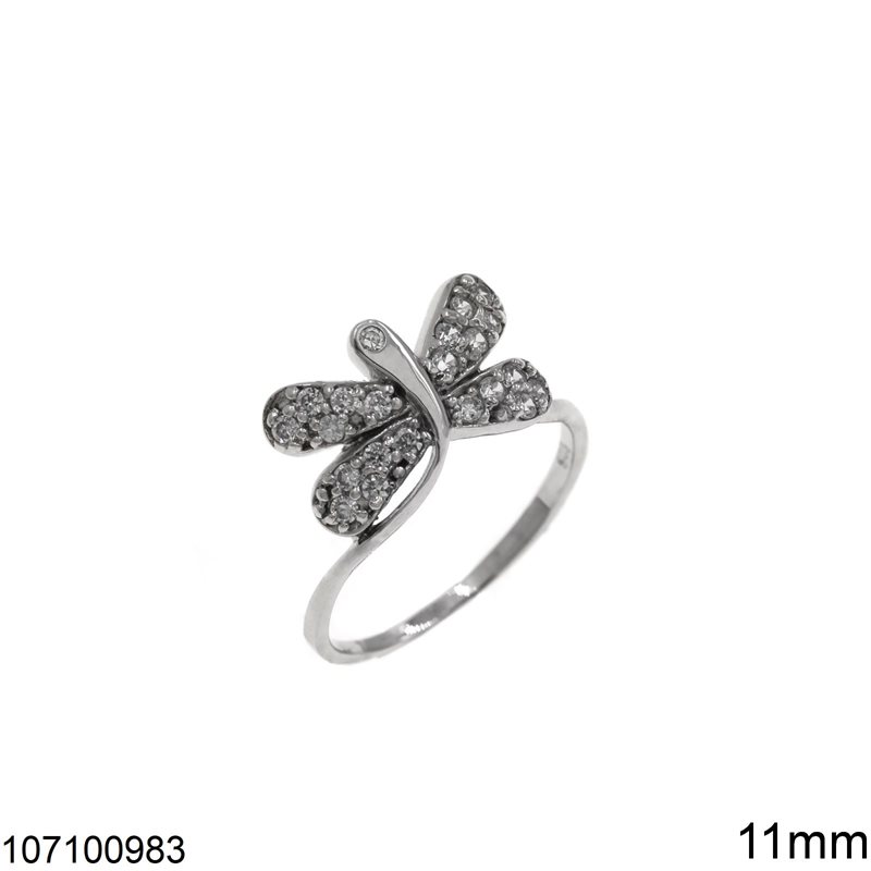 Δαχτυλίδι Ασημένιο 925  Πεταλούδα με Ζιργκόν 11mm