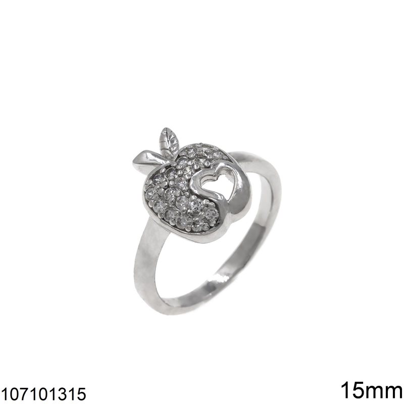 Silver 925 Ring Apple with Zircon 15mm