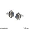 Silver 925 Stud Oval Earrings with Semi Precious Stones 7x9mm