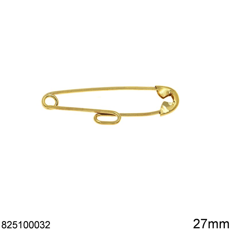 Gold Safety Pin with Loop 27mm K14 0.4gr