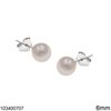 Silver 925 Stud Earrings Round with Freshwater Pearl 6mm