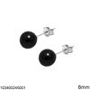 Silver 925 Stud Earrings Round Pearl 8mm 