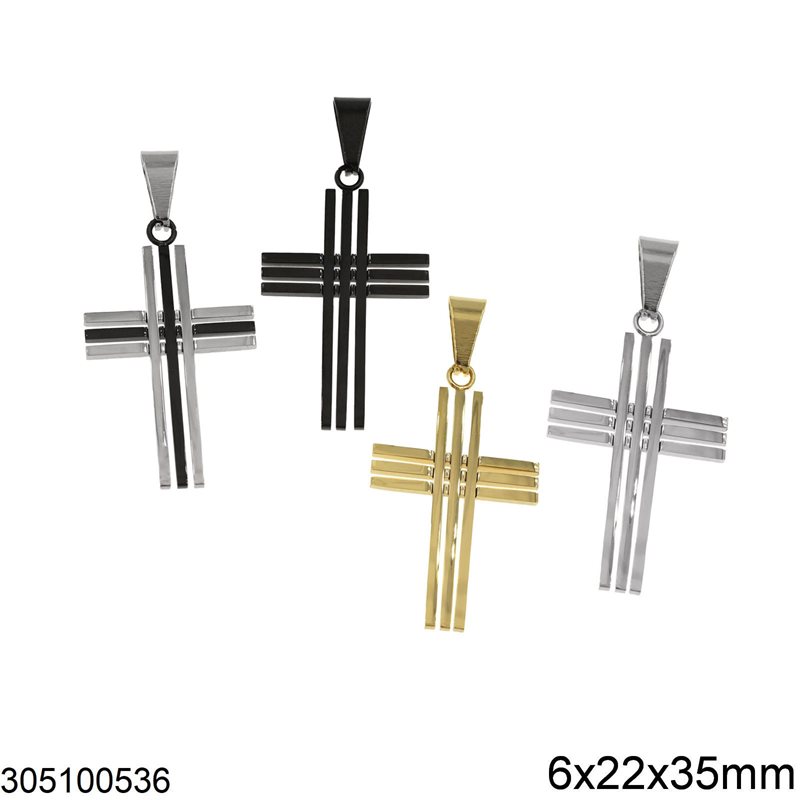 Silver 925 Pendant Cross with Stripes 6x22x35mm