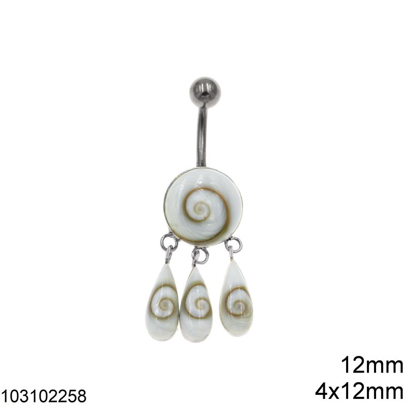 Silver 925 Belly Button Ring Round 12mm and Pearshape Shiva's Eye 4x12mm