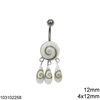 Silver 925 Belly Button Ring Round 12mm and Pearshape Shiva's Eye 4x12mm