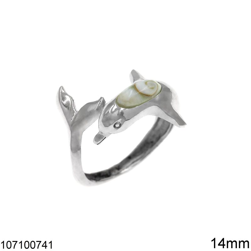 Silver 925 Ring Dolphin with Shiva's Eye 14mm