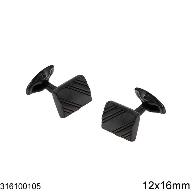 Stainless Steel Rectangle Cufflinks 12x16mm, Black