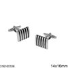 Stainless Steel Rectangle Cufflinks with Black Stripes 14x16mm