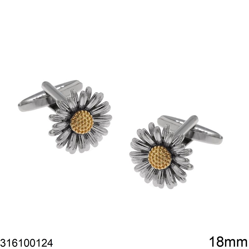 Stainless Steel Cufflinks Daisy 18mm, Two Tone