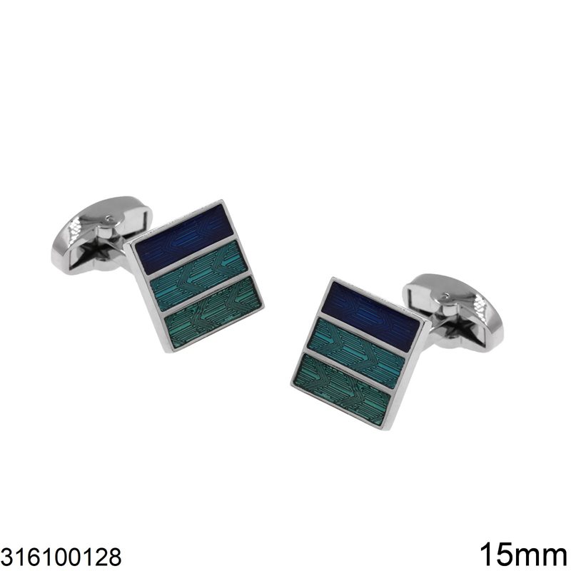 Stainless Steel Square Cufflinks with Stripes 15mm, Two Tone