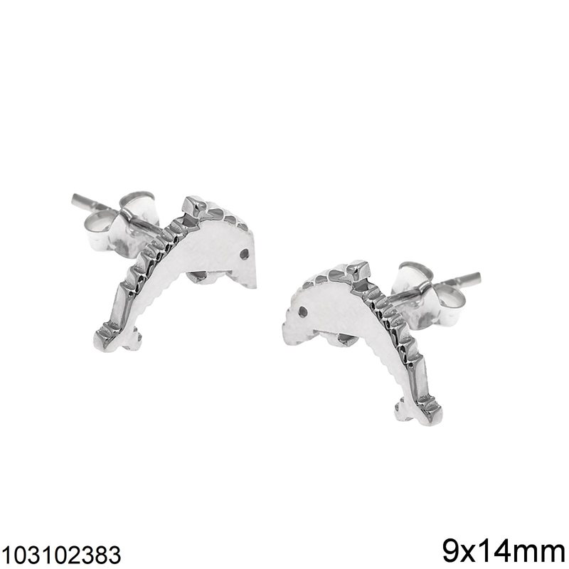 Silver 925 Stud Earrings Dolphin Shine Finish 9x14mm