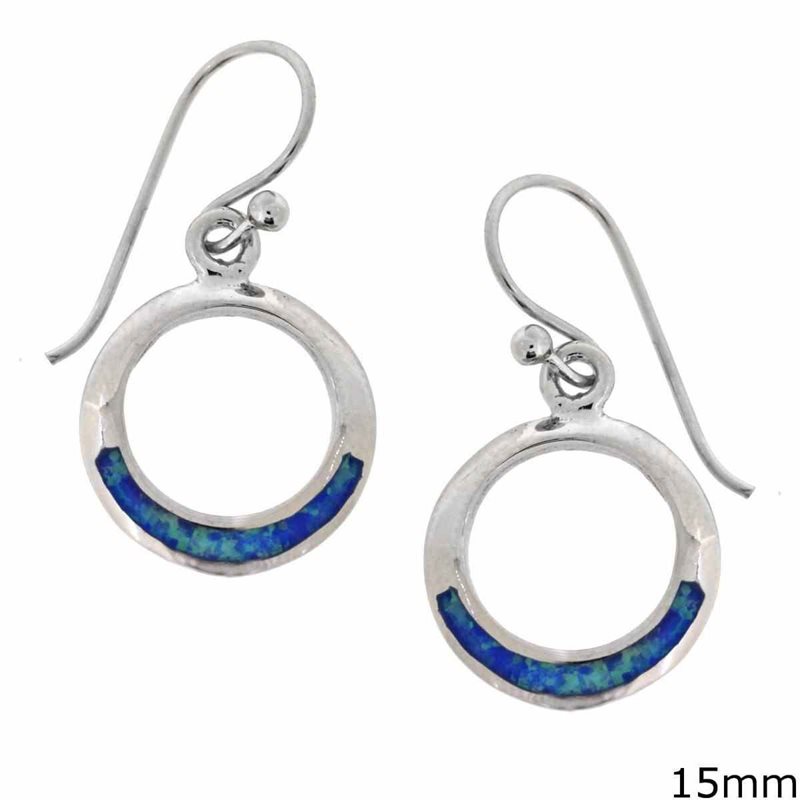 Silver 925 Hoop Earrings with Opal 15mm
