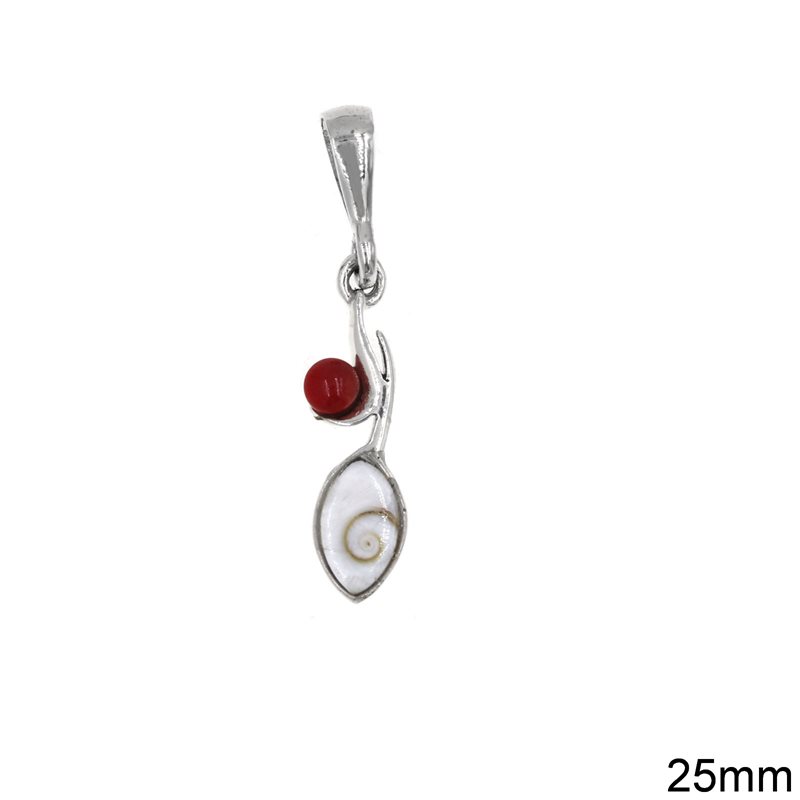 Silver 925 Pendant with Stone and Shiva's Eye 25mm