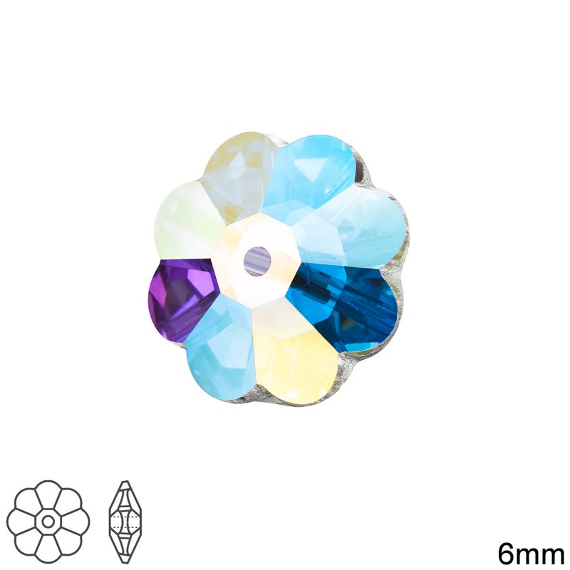 MC Flower με Τρύπα στη Μέση 6mm Crystal AB, Preciosa