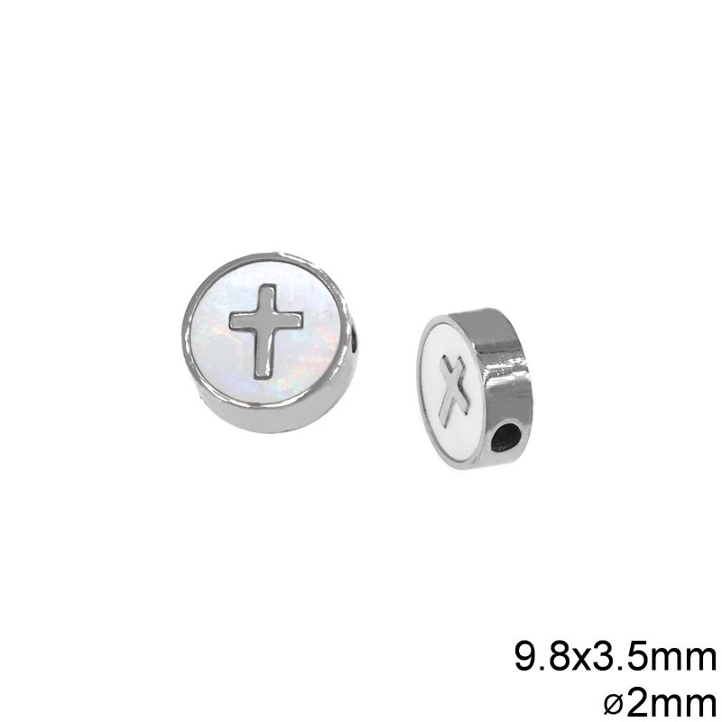Stainless Steel Bead Shell with Cross 9.8x3.5mm with Hole 2mm