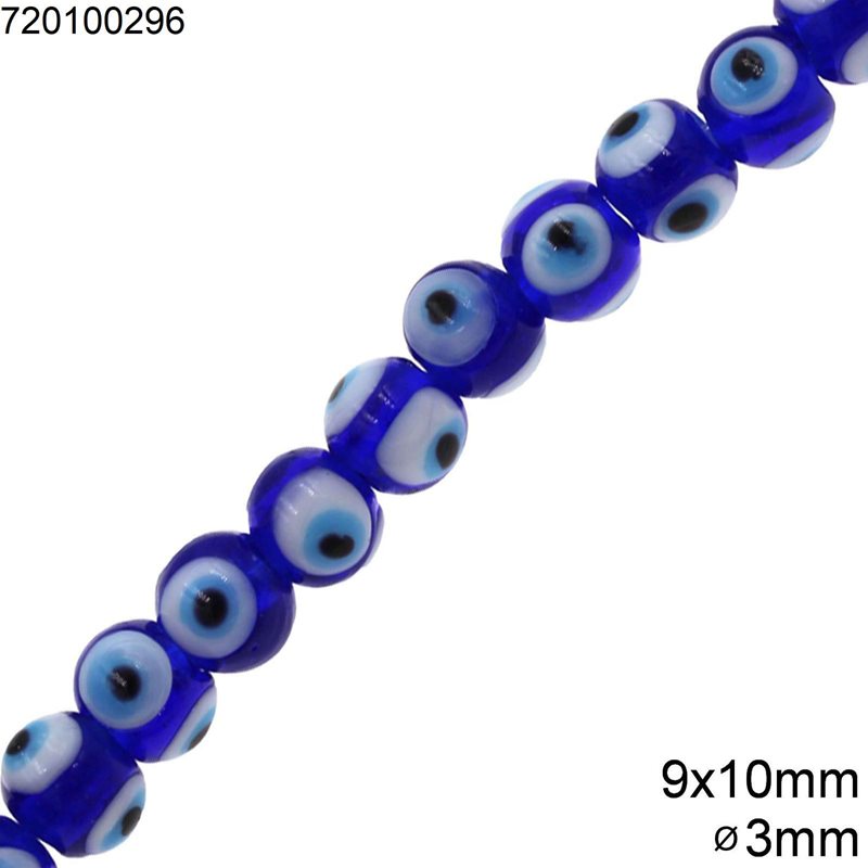Glass Bead Evil Eye 9x10mm with Hole 3mm