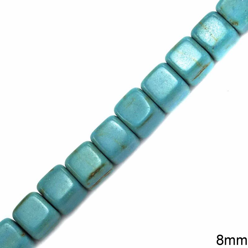 Turquoise Crackle Square Beads 8mm