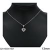 Stainless Steel Necklace Heart "Mom" and Rhinestones 13mm