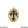 Stainless Steel Oval Pendant Cross with Rhinestones 23x16mm