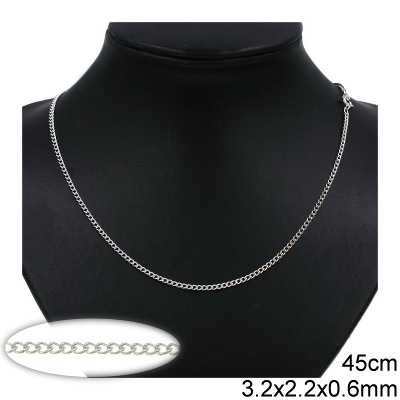 Iron Gourmette Chain 3.2x2.2x0.6mm, 45cm Silver plated